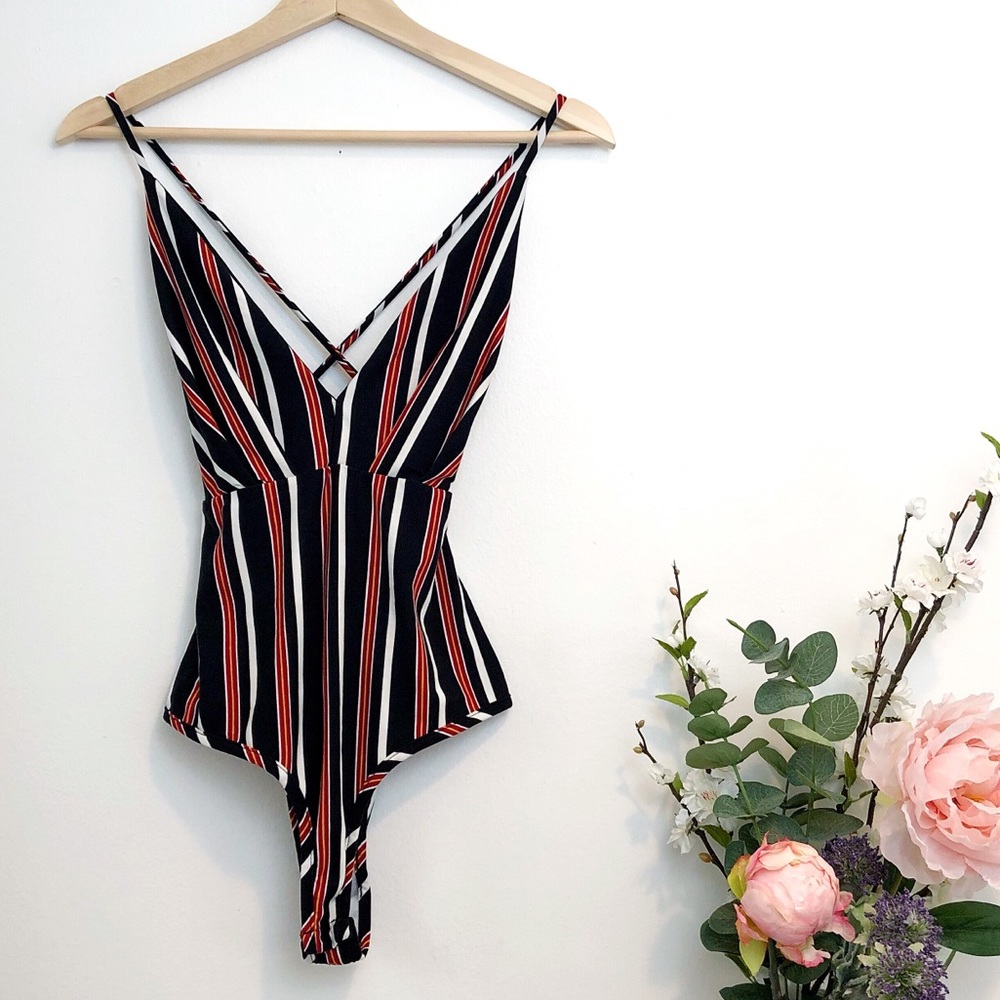 privy | Striped bodysuit with crisscrossed back
